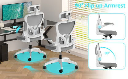 Ergonomic Mesh Office Chair with Adjustable Height, Flip-Up Armrests, Free-Tilt Mechanism & Split-Back Adjustment - Ideal for Home Office & Study Computing