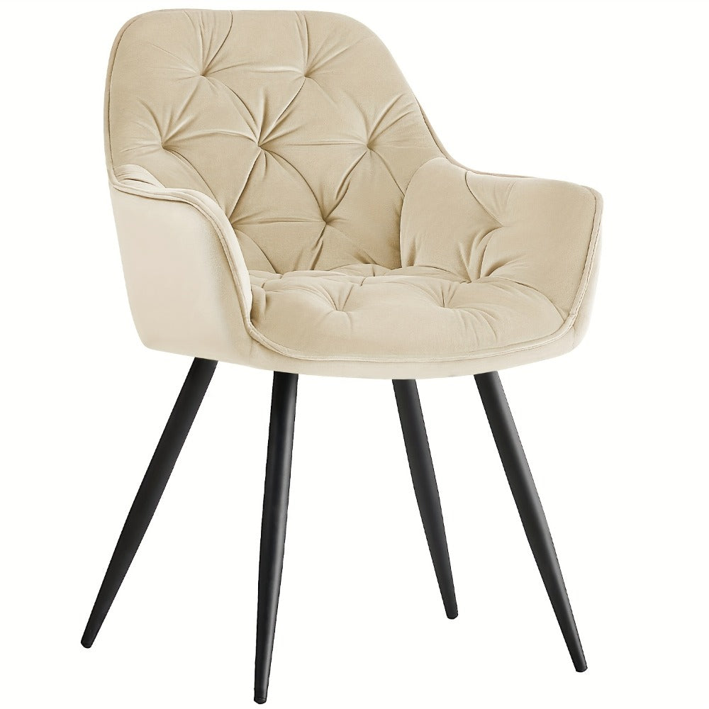Velvet Padded Dining Chair with Metal Legs & Armrest - Upholstered Tub Chair for Kitchen, Living Room, Bedroom & Office, 15 Colours, UK Stock