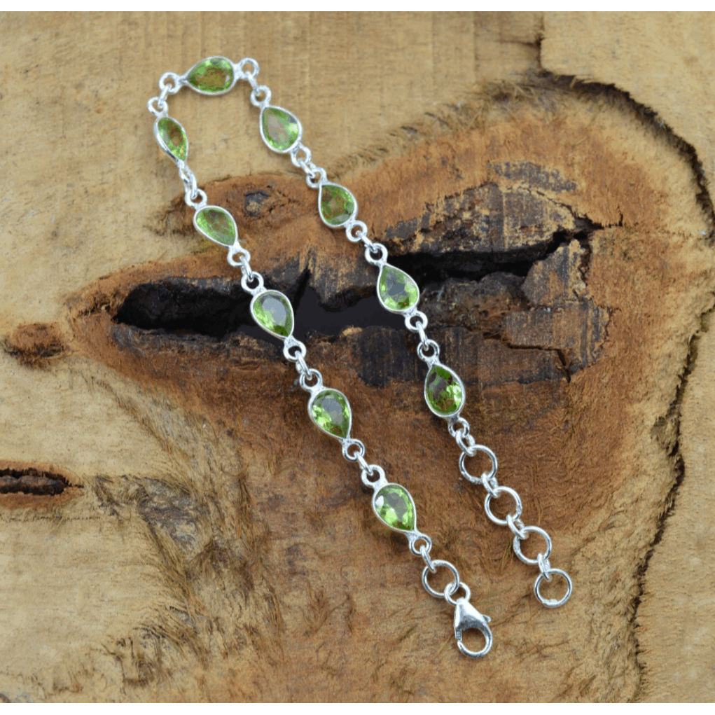 925 Sterling Silver Natural Gemstone Adjustable Bracelet ~ Teardrop Link Bracelet ~ Simple Elegant Jewelry