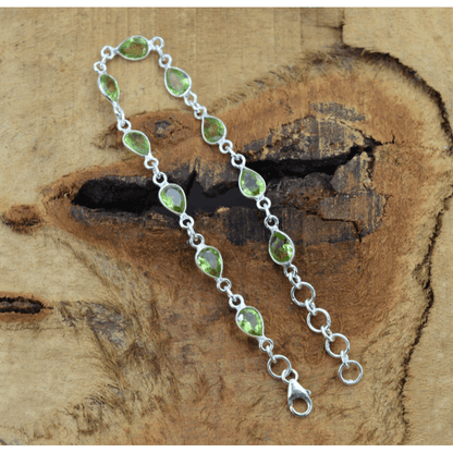 925 Sterling Silver Natural Gemstone Adjustable Bracelet ~ Teardrop Link Bracelet ~ Simple Elegant Jewelry
