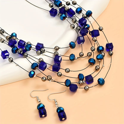 Elegant Boho Jewelry Set: Multilayer Square Necklace & Earrings | Resin, Ideal for Banquet, Daily Wear or Gifts