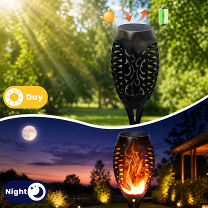 6Pack Solar Torch Lights with Flickering Flame, Solar Flickering Lights, Auto On/Off, IP65 Waterprrof, Solar Lights Outdoor Solar Pathway Lights Landscape Lighting for Garden Lawn Patio Yard Outdoor Decorations