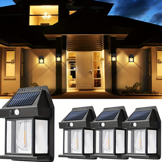 New Style Solar Filament Wall Lamp, 3 Modes, Motion Sensor Outdoor Light, Perfect for Festival Gifts, Weddings, Yard Decorations, Bars, 3500 Lumens, Salons, And Store Displays, Villa Garden Yard IP65 Decorative Sensing Lanterns