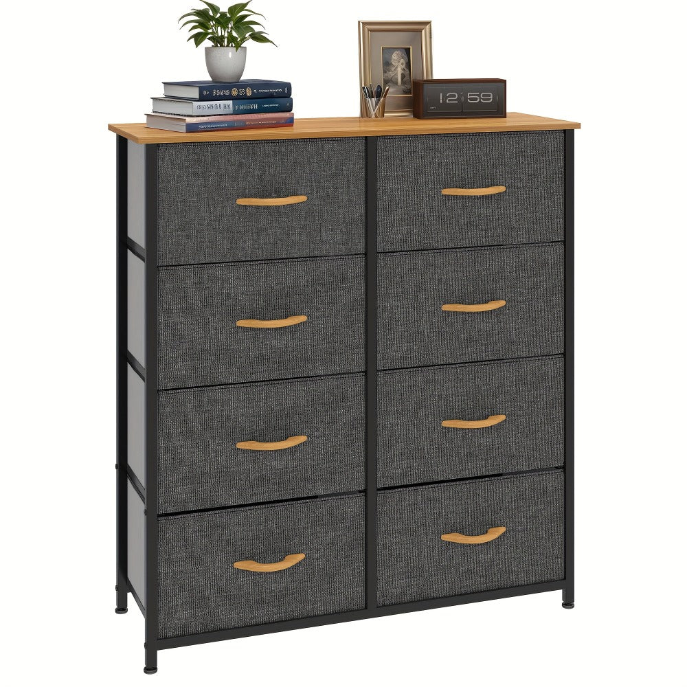 8-Drawer Fabric Dresser with Solid Wood Top – Bedroom & Living Room Chest of Drawers Storage Unit, Multiple Colours
