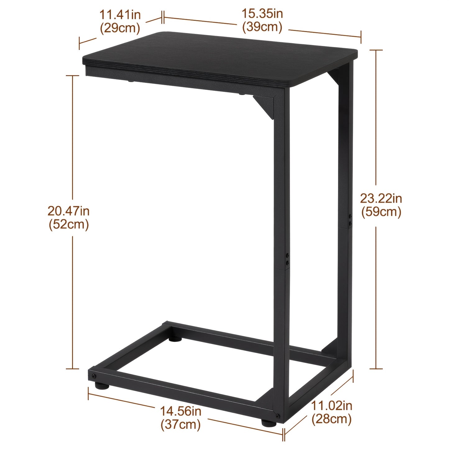 AMHANCIBLE1pcs/2pcs C Shaped Side Table, Sofa Side Table, Bedside Table, with Modern Metal Frame, Slim Bedside Table for Bedroom, Living Room, Laptop, Coffee, Tea, And Snacks. Contemporary Furniture, Adjustable Height, Brown Black And Grey.
