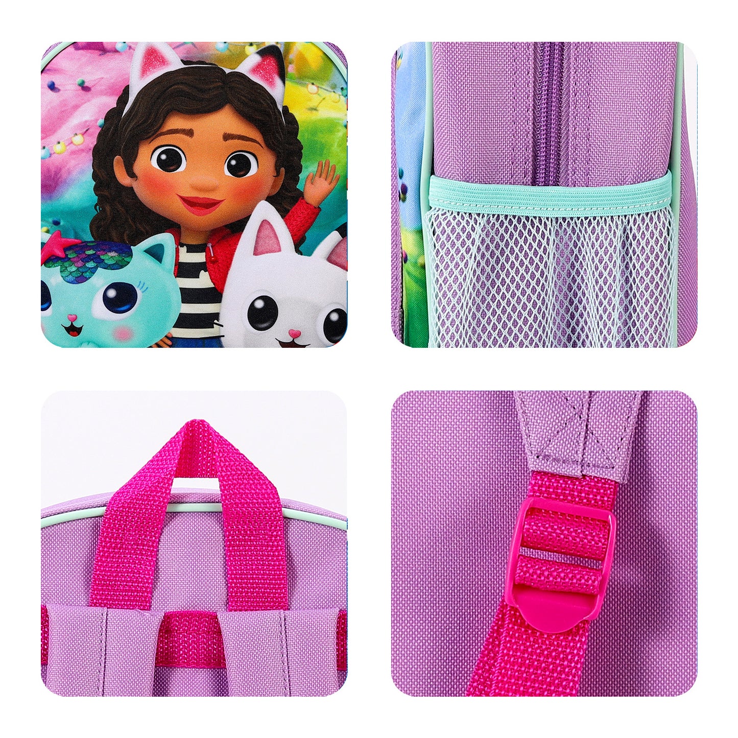 Gabby'S Dollhouse Kids Childrens Premium Backpack School Rucksack Travel Bag with Side Mesh Pocket And Front Zipped Pocket