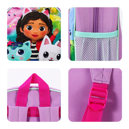 Gabby'S Dollhouse Kids Childrens Premium Backpack School Rucksack Travel Bag with Side Mesh Pocket And Front Zipped Pocket