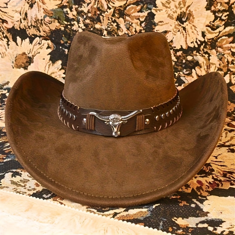 1pc Classic Western Cowboy Hat with Bull Head Belt Buckle, Wide Brim Jazz Hat Design for Spring, Summer, And Fall Outdoor Activities, Outdoor Headwear | Cowboy Hat, Cowboy Additions