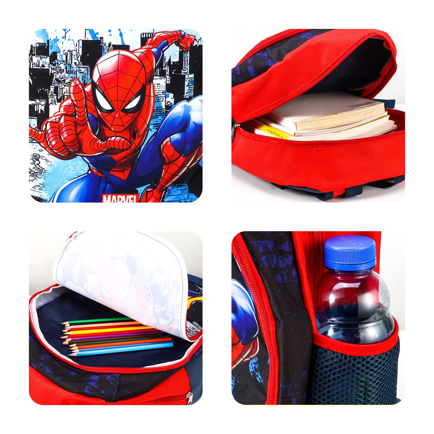 Spider-Man Kids Childrens Large Premium Backpack School Rucksack Travel Bag with side mesh pocket and front zipped pocket