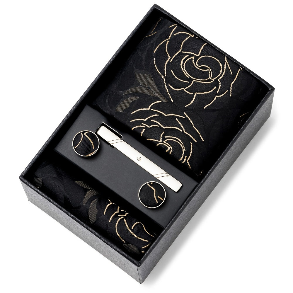Men Men Black Paisley Tie Wedding Gift Box Tie Pocket Squares Set Necktie Box Suit Additions Fit Wedding