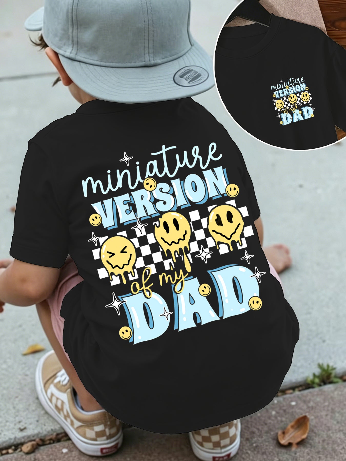 Children's Whimsical Parent-Child Style Flower Letter T-Shirt, Toddler Summer Boys' Daily Casual Holiday Apparel, O-Neck Short-Sleeve Top, Boys' Outdoor and Home Parent-Child Matching Outfits