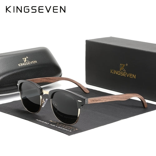 KINGSEVEN Black Walnut Wooden Handmade Semi-Rimless Retro Polarized Eyewear for Men Women