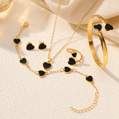 1 Pair of Stunning Earrings+1 Necklace+1 Bracelet+1 Bracelet+1 Ring - Full Set of Lucky Flower Or Peach Heart (Randomly Shipped) Design Alloy Jewelry, Artificial Gemstones, Fashionable Women'S Gifts