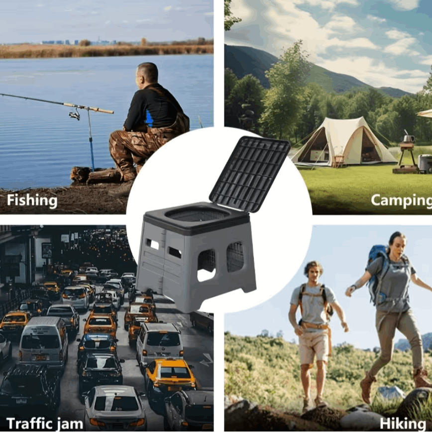 Portable Folding Emergency Toilet with Lid - Ideal for Camping, Hiking & Car Travel | Durable Material, Portable Toilet for Camping