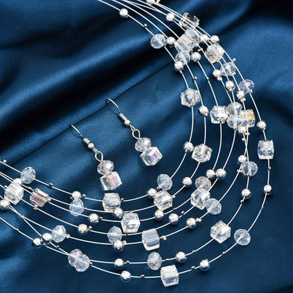 Elegant Boho Jewelry Set: Multilayer Square Necklace & Earrings | Resin, Ideal for Banquet, Daily Wear or Gifts