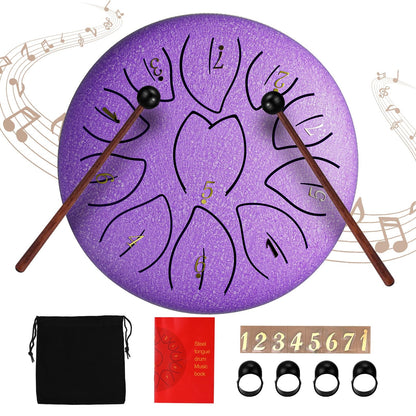 Rain Drum for Outside Garden, 6 Inch 11 Notes Steel Tongue Drum Instrument Steel Drum Set with Drumsticks,Stand Meditation Yoga Musical Education,Best Gift