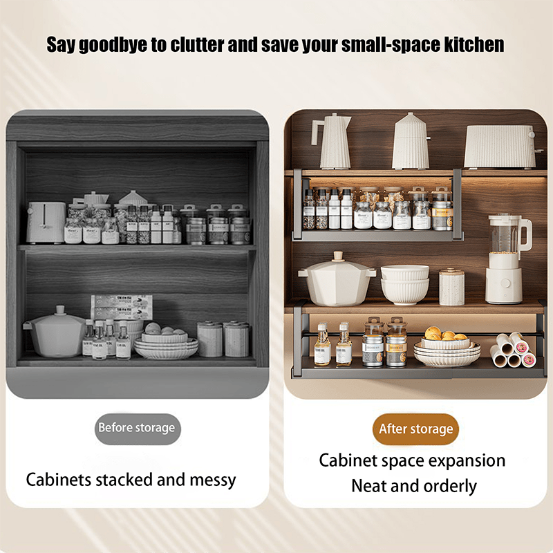 1pc of Adjustable Metal Shelf Organizer for Cabinets, an Expandable Storage Rack for Spices And Seasonings, Designed to Hang Under Cabinets with a Layered Partition, in Black