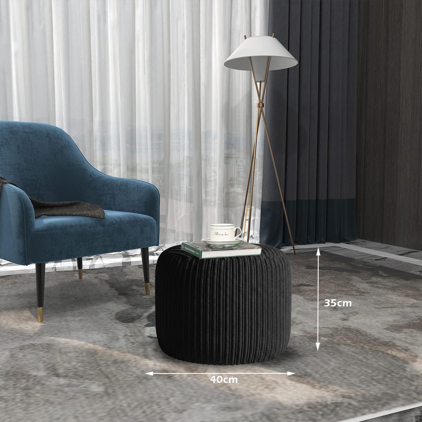 Jumbo Cord Footstool Pouffe, Round Shape Corduroy Bean Bag Ottoman Footrest for Lounge & Bedroom, Durable & Stylish Ergonomic Design