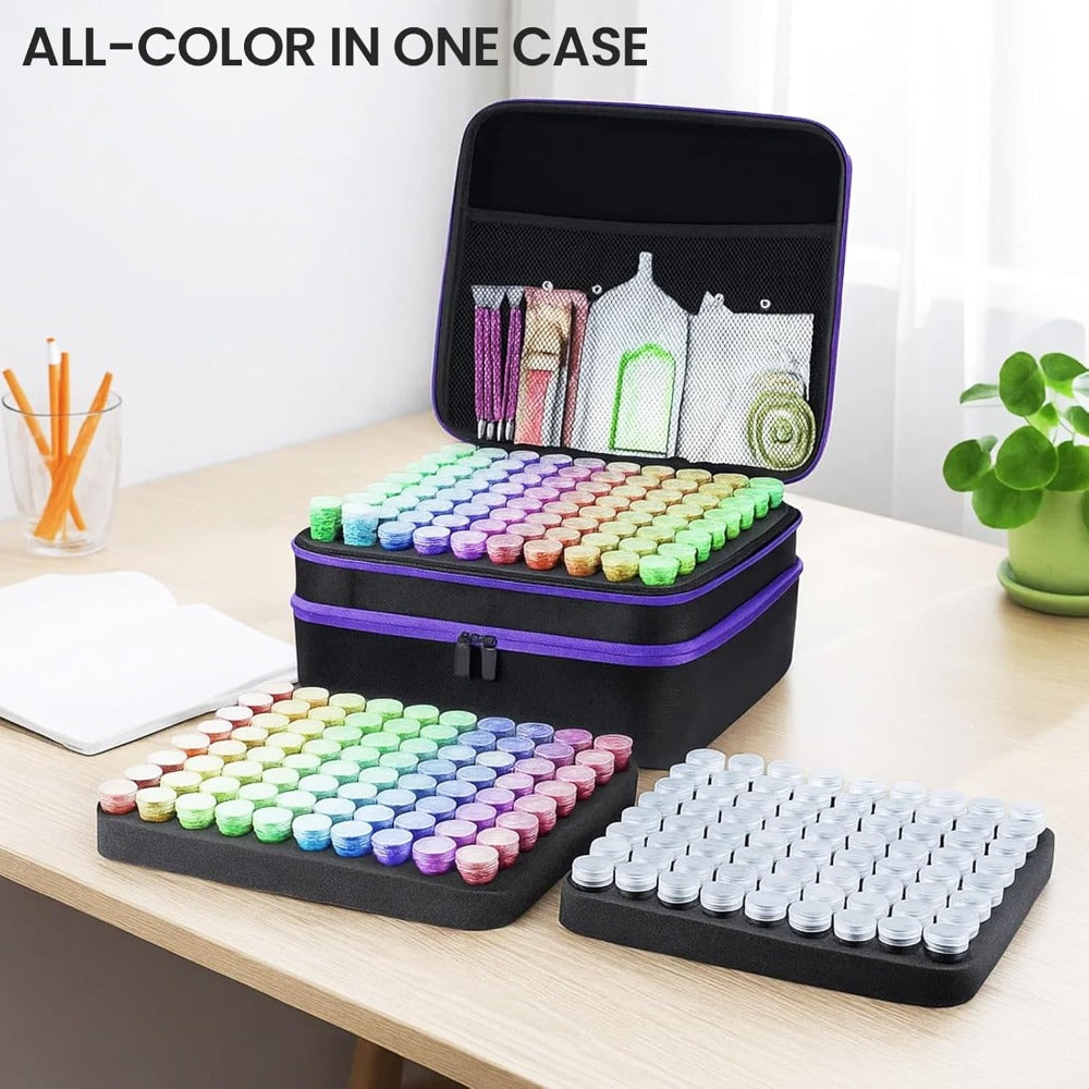 Diamond Painting Storage Box with 60 or 120 Screw-Top Bottles | 282-Piece Accessory Kit with Pens, Trays, Wax & Labels | Portable Diamond Art Organiser Case for Beads & Drills