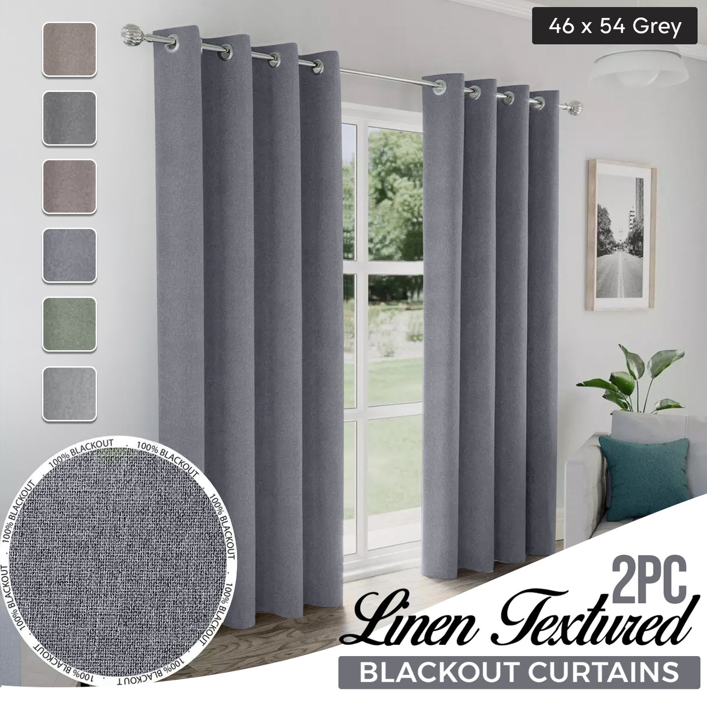 2pcs Linen Textured Blackout Curtains – Linen-Look Coated Thick Fabric Grommet Top Drapes for Bedroom & Living Room, Noise Reducing Energy Saving Window Panels for Home Decor 135GSM