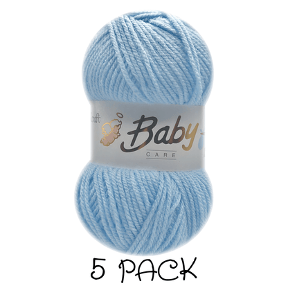 Woolcraft - Baby Care Double Knitting Yarn - 2 or 5 Pack of 100g Balls of 100% Acrylic Yarn - 13 Colours Available - Aqua, Beige, Baby Blue, Oyster, Denim, Lilac, Mint, Peach, Baby Pink, Rouge, Silver, White or Lemon - Perfect for Knitting or Crochet