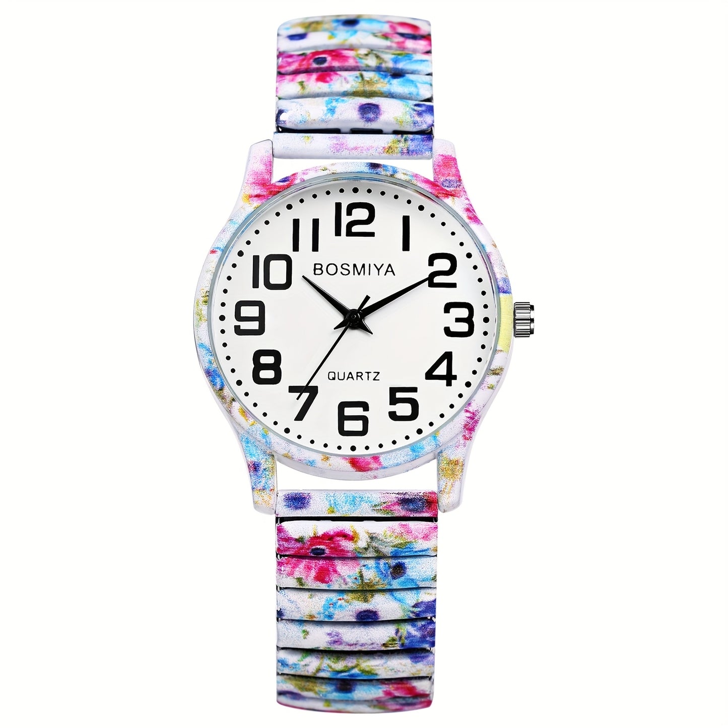 Bohemian Women'S Elastic Watch, Analog Quartz, Large Arabic Numerals Scale, Clear Easy to Read, Round Case, Printed Decorative Stainless Steel Stretch Strap, Suitable for Casual, Business, Mother'S Day Back-To-School Season Christmas Birthday Gift