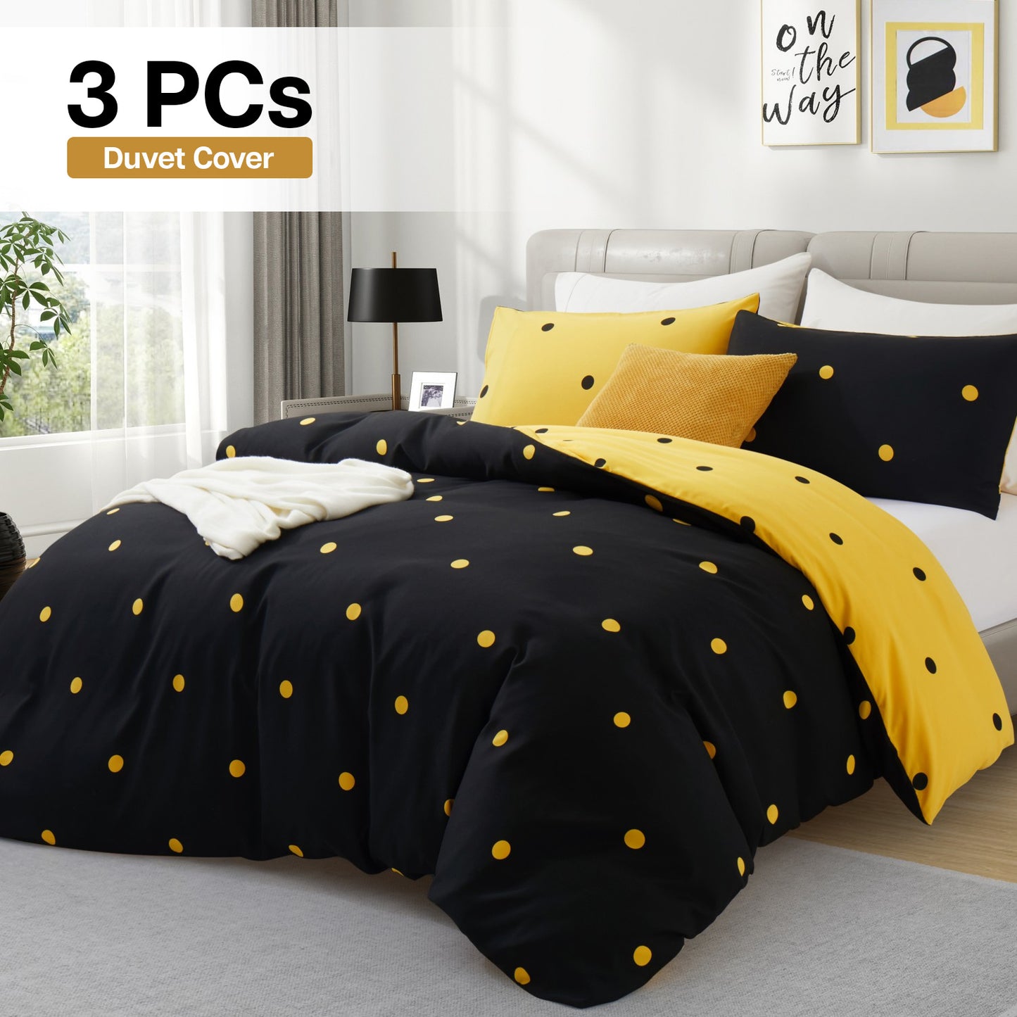 3pcs Polka Dot Printed Reversible Duvet Cover Set - with Pillowcases Soft & Breathable Microfiber, Button Closer, Machine Washable, wrinkle free & Durable – perfect for Bedroom, Guest Room All Sizes Available