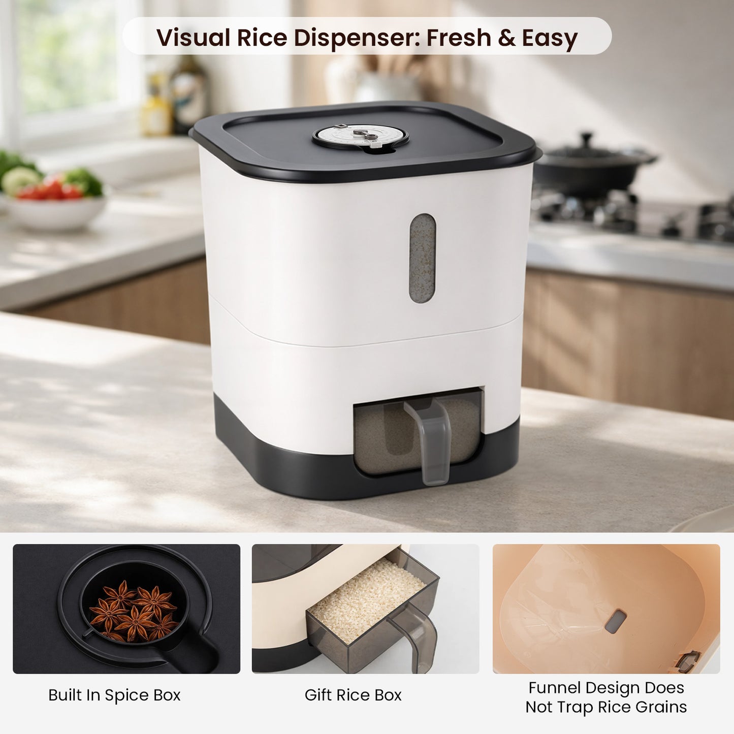 14/25L Automatic Rice Dispenser Large Capacity, Sealed Rice Storage Container, Suitable for Rice, Grains, Flour, Kitchen Supplies, Pet Cat and Dog Food Storage Container, Ideal for Kitchen, Home Use