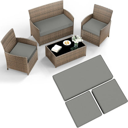3pcs Rattan Outdoor Furniture Seat Cushion Pads, Outdoor Replacement Cushions for Rattan Set, Water-Resistant Outdoor Chair Cushions Garden Seat Cushion Pads