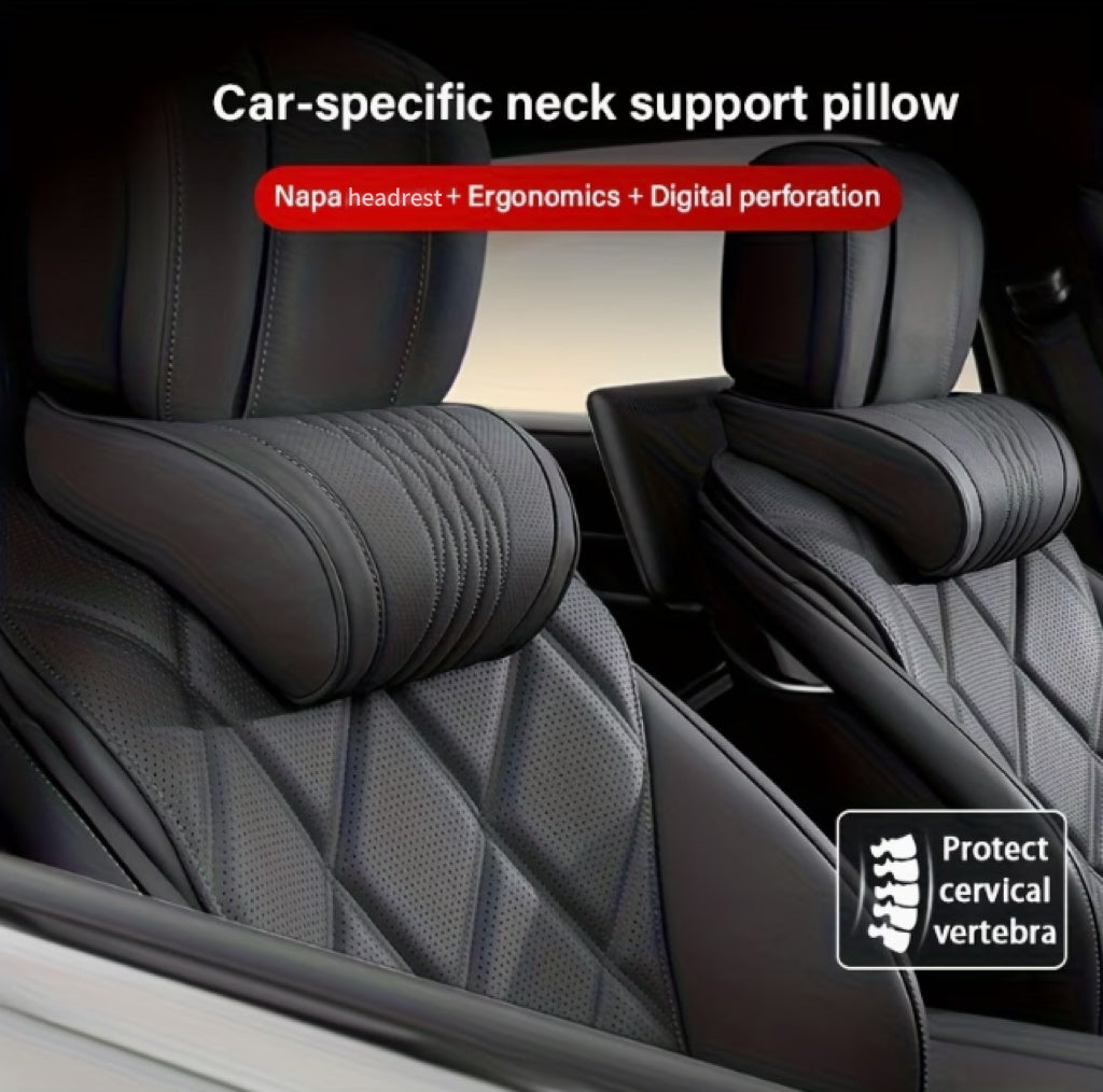 Nappa headrest Car Neck Pillow, Breathable Seat Headrest Lumbar Support Cushion, Embroidery Design Universal Auto Interior Accessories