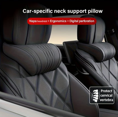Nappa headrest Car Neck Pillow, Breathable Seat Headrest Lumbar Support Cushion, Embroidery Design Universal Auto Interior Accessories