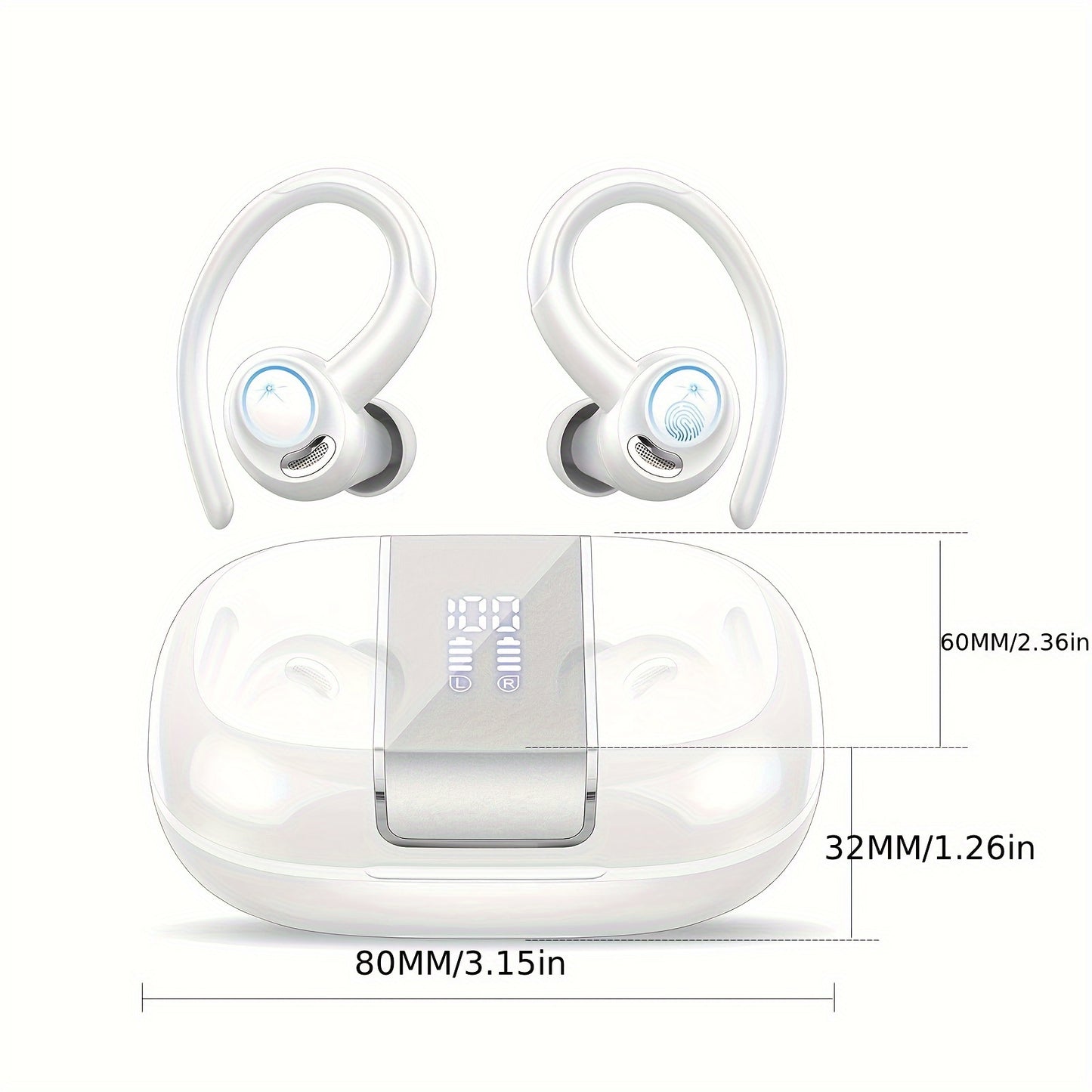 Headphones Wireless Earbuds Sport, Wireless 5.3 Over Ear Buds Stereo Deep Bass Headset with Earhooks, 48H Wireless Earphones with HD Mic, Earbud for Sports/Running/Workout
