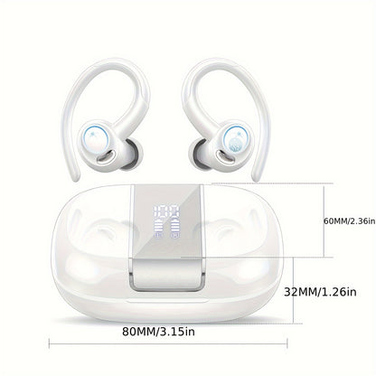 Headphones Wireless Earbuds Sport, Wireless 5.3 Over Ear Buds Stereo Deep Bass Headset with Earhooks, 48H Wireless Earphones with HD Mic, Earbud for Sports/Running/Workout