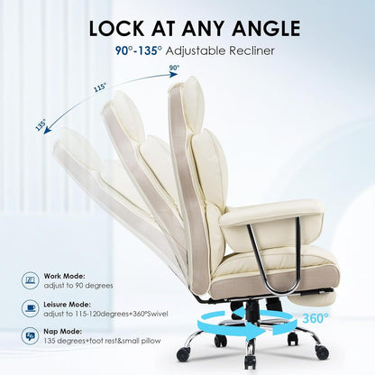 GartistGo Executive Office Chair Desk Chair, PU Computer Recliner, Ergonomic Office Chair with Footrest, Heavy Duty Leather Office Chairs for Home Office, High Back Swivel Chair