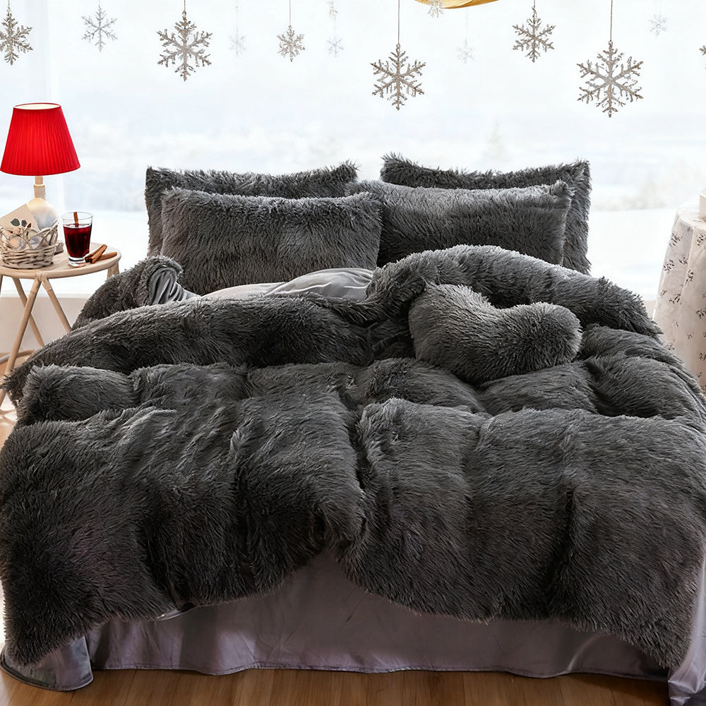 Water Mink Plush Super Soft and Thicken Autumn and Winter Bedding Set, Plush Comfortable Warm Duvet Cover Pillowcases Three-piece Set, Available in Various Colors, Down Duvet Cover, Zipper Closure Design, Single/Double/King/Super King