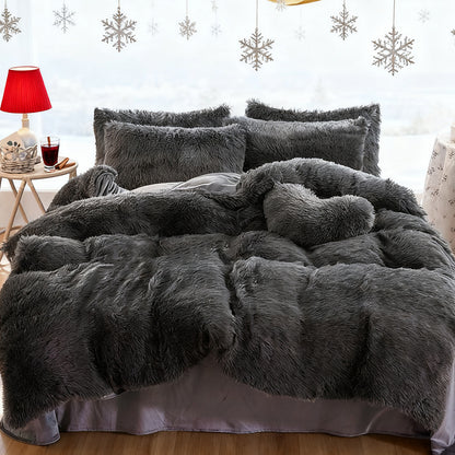 Water Mink Plush Super Soft and Thicken Autumn and Winter Bedding Set, Plush Comfortable Warm Duvet Cover Pillowcases Three-piece Set, Available in Various Colors, Down Duvet Cover, Zipper Closure Design, Single/Double/King/Super King