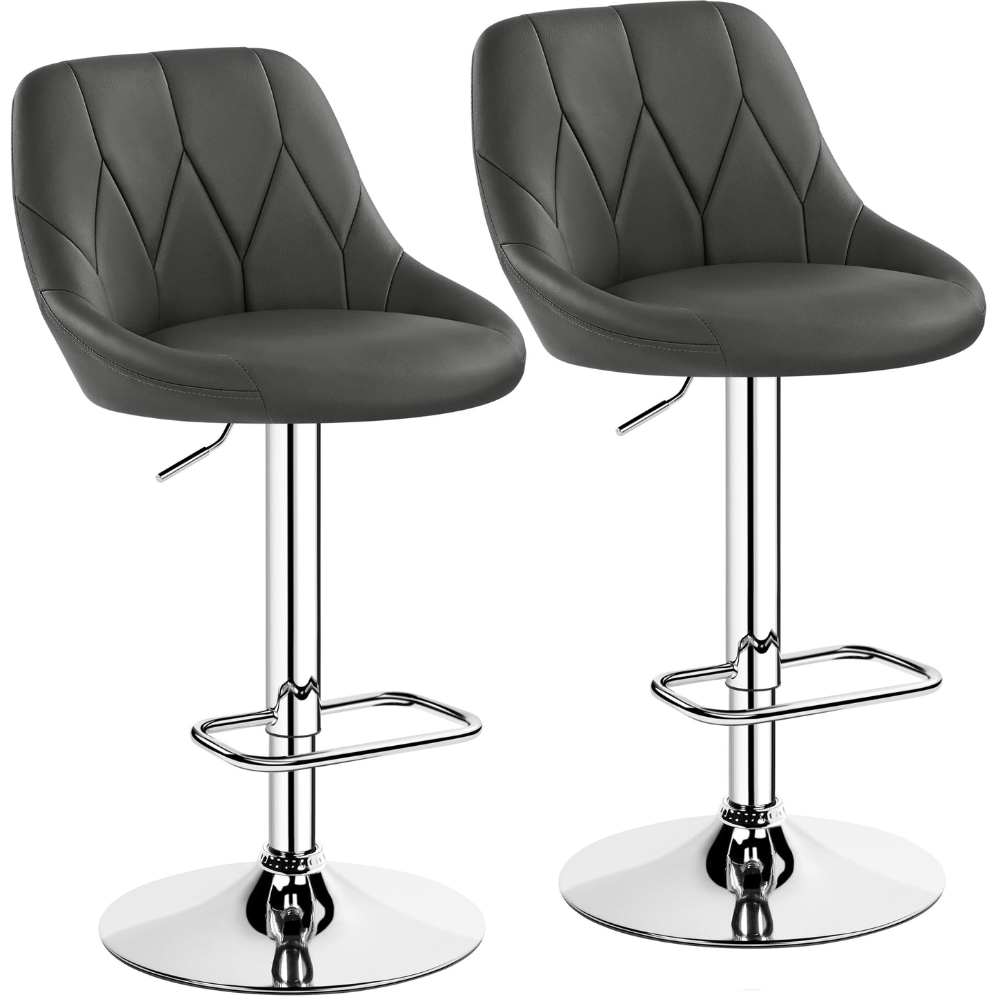 Costoffs 2PCS Bar Stools Faux Leather Swivel Barstools, Height Adjustable, Modern Bar Chairs with Ergonomic Backrest, Cushioned Seat, Chrome Footrest for Home Kitchen Island Bar Counter, Dark Grey/Black/Retro Brown/White/Light Grey
