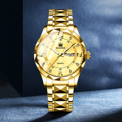 1 New Stainless Steel Band Men'S Quartz Watch Roman Numeral Dial Inlaid with Rhinestones Date Calendar Trendy Fashion Easy Brand Luxury Luminous Sports Leisure Life Travel Business Multi-Function Watch Birthday Gift Holiday Gift Gift Ideal Choice