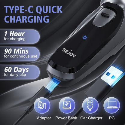 SEJOY Men' Electric Razor - Wet/Dry Shaver with Pop-Up Trimmer, 1-Hour Quick Charge, 3D Floating Head & LCD Power Display - Rechargeable - Shaver Suitable for Face & Body Hair