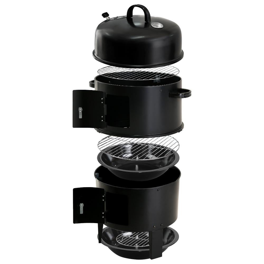 1pc Black 40x84cm Dual Access Outdoor Smoke Grill with 37cm Diameter, Perfect for Party, Family Dinner, and Outdoor BBQ – Durable Iron Construction, Efficient Heat Distribution, Convenient Charcoal Addition, Versatile Smoking Grill | Dual Access Grill | E