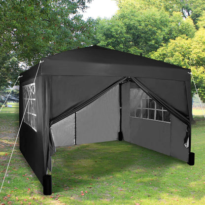 Pop-up Gazebo 3m x 3m with Sides & 4 Weight Bags & Silver Protective Layer Waterproof Marquee Canopy