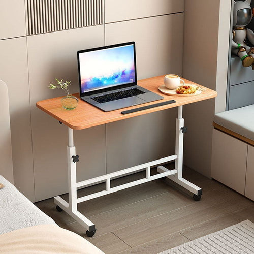 1pc Lifting Laptop Desk with Wheels, Foldable Desk, Minimalist Bedside Table, Sofa Side Table, Movable, Metal Bracket, Sturdy and Durable, White, 40*60*60-89cm
