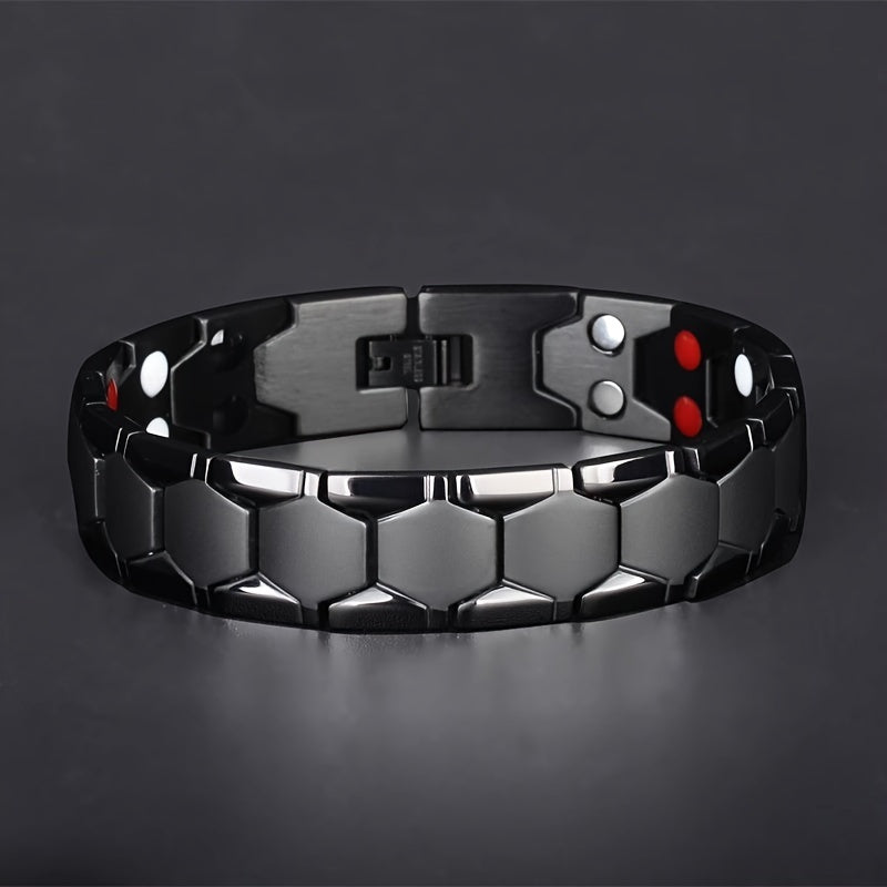 Heavy-Duty Titanium Steel Bracelet - (Soccer) Design with Black/Grey Hexagonal Beads & Red Accent - Adjustable Ic-Like Clasp (No) - Durable Gift for Athletes, Year-Round Wear