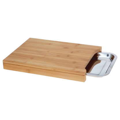Taylor & Brown Bamboo Organic Wooden Chopping Board Cutting Slicing with Sliding Stainless Steel Tray for Food Prep, Meat, Vegetables & Bread, 35cm x 24cm x 4cm
