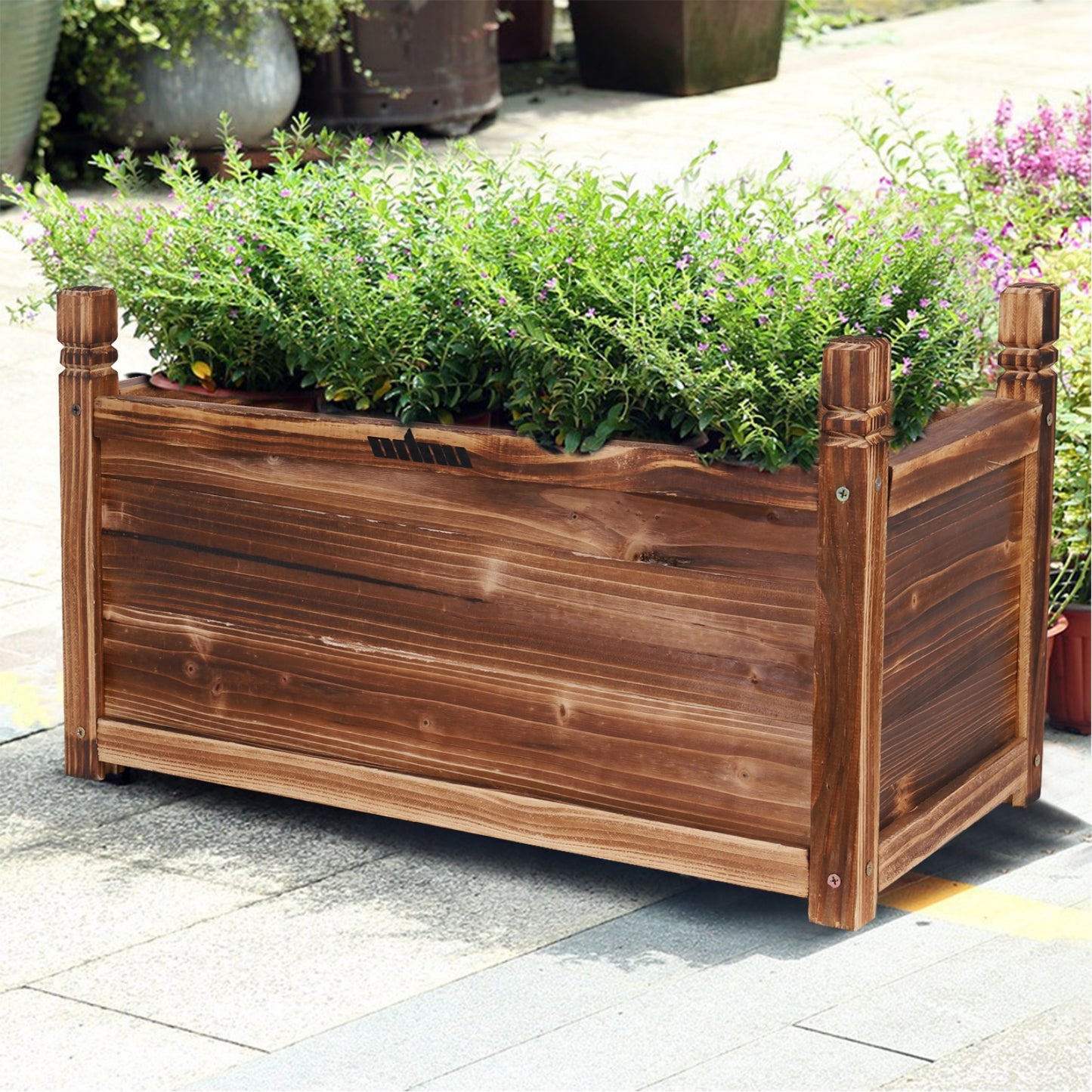 30cm/60cm/90cmL Wooden Rectangular Planter Box Raised Garden Yard Patio Flower Vegetable Planter Bed Indoors Outdoors