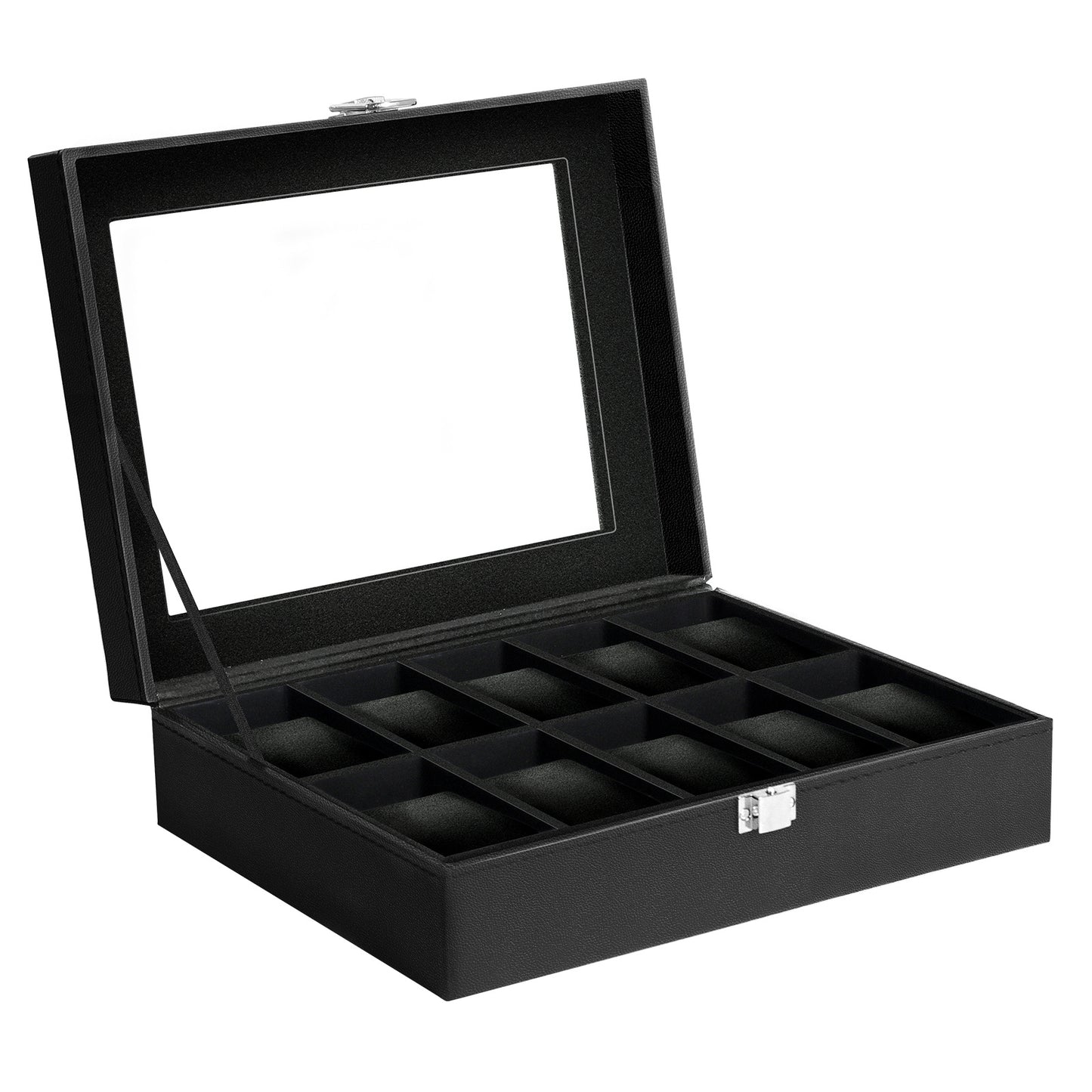 Uten Watch Box 10 Slots, Watch Case with Glass Lid, Watch Display Storage Box for Men and Women, Removable Watch Pillows, PU leather