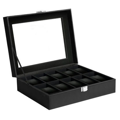 Uten Watch Box 10 Slots, Watch Case with Glass Lid, Watch Display Storage Box for Men and Women, Removable Watch Pillows, PU leather