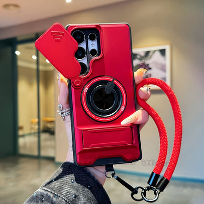 Phone Case: for Samsung Galaxy S26 Ultra S25 S24 S23 Phone Case with 360 Rotating Ring Lanyard Bar Stand Sliding Lens Protection Multifunctional Car Mount Compatible