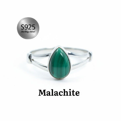 925 Sterling Silver Pear Gemstone Ring in Onyx, Larimar and More, Minimal Daily Wear Jewelry for Women