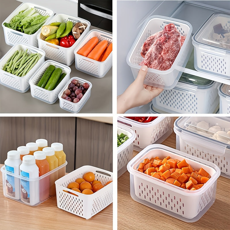 9pcs (3 Containers + 3 Lids + 3 Draining Baskets) Plastic Food Storage Containers - Leak-Proof, Freezer-Safe, Reusable Multi-Purpose Kitchen Storage Boxes, Suitable for Fruits, Vegetables, and most of Food